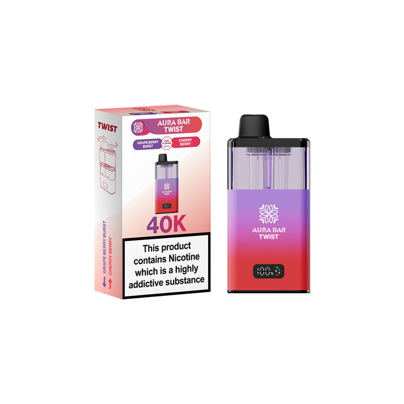 Aura-Bar-Twist-40K-Pod-Vape-Kit-Grape-Berry-Burst-Cherry-Berry