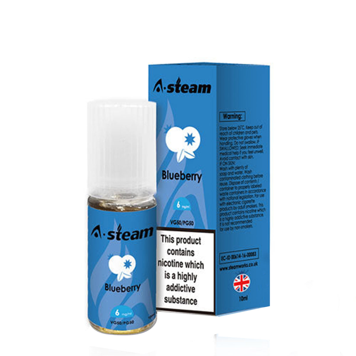 A STEAM E LIQUID 10 x 10ml 50/50 VGPG Blueberry 3mg, 6mg 12mg, 18mg