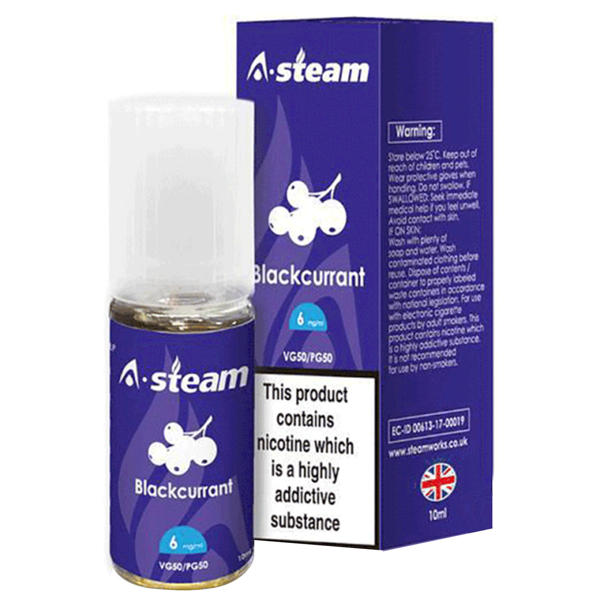 A STEAM E LIQUID Blackcurrant 10 x 10ml 50/50 VGPG 3mg, 6mg 12mg, 18mg